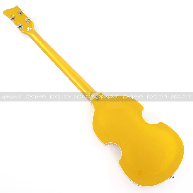 4-String Violin-Shaped Electric Bass Guitar with Gold Gloss Metallic Finish (HY-2515)