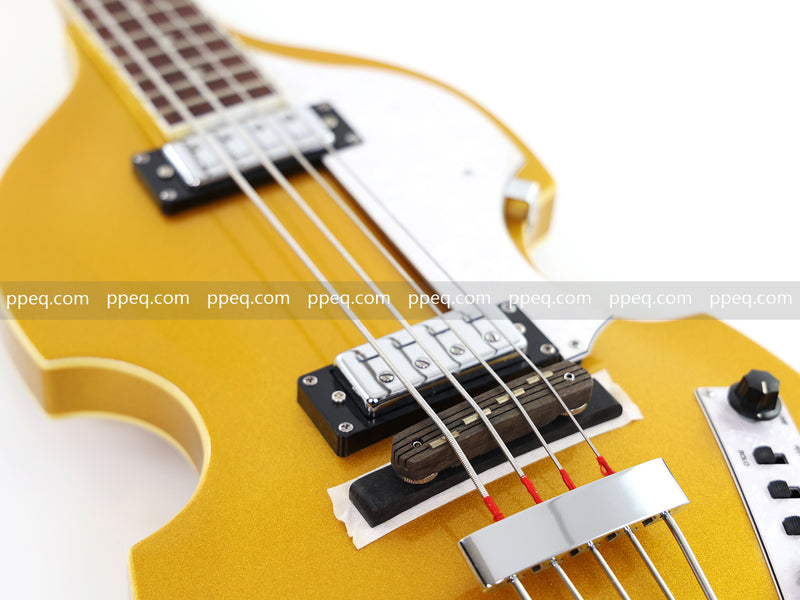 4-String Violin-Shaped Electric Bass Guitar with Gold Gloss Metallic Finish (HY-2515)