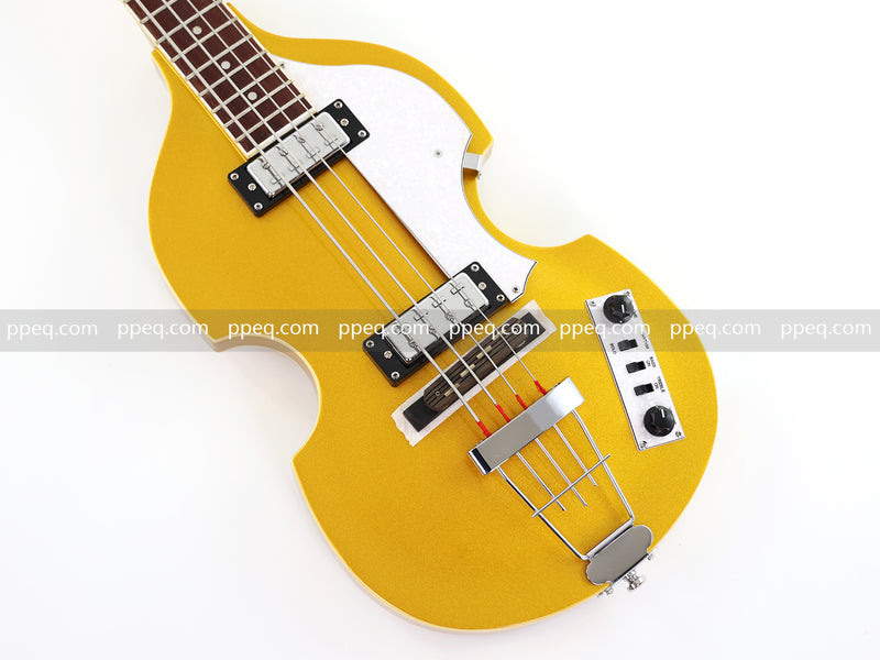 4-String Violin-Shaped Electric Bass Guitar with Gold Gloss Metallic Finish (HY-2515)