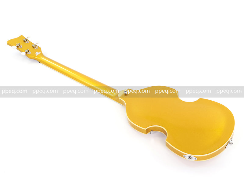 4-String Violin-Shaped Electric Bass Guitar with Gold Gloss Metallic Finish (HY-2515)