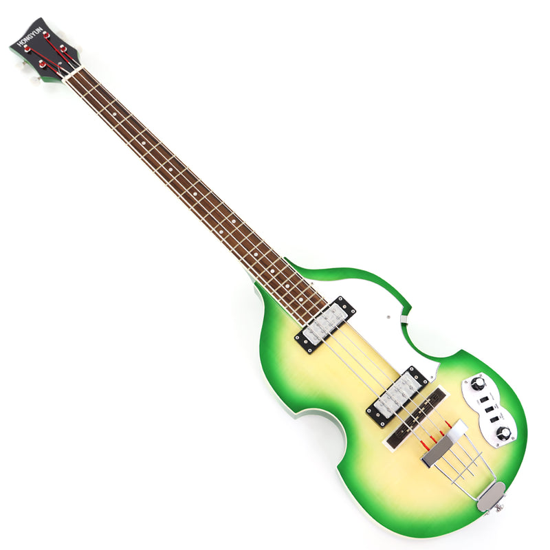 4-String Violin-Shaped Electric Bass with Gloss Lime Green-Cream Sunburst Finish (HY-2512)