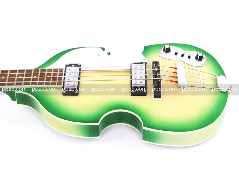 4-String Violin-Shaped Electric Bass with Gloss Lime Green-Cream Sunburst Finish (HY-2512)