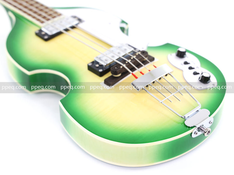 4-String Violin-Shaped Electric Bass with Gloss Lime Green-Cream Sunburst Finish (HY-2512)