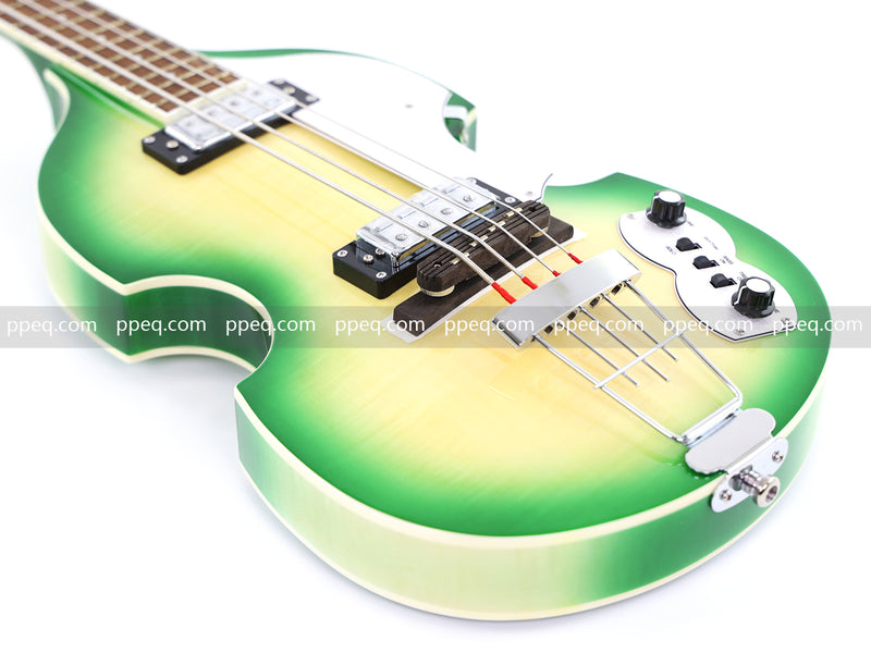 4-String Violin-Shaped Electric Bass with Gloss Lime Green-Cream Sunburst Finish (HY-2512)