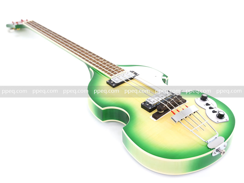 4-String Violin-Shaped Electric Bass with Gloss Lime Green-Cream Sunburst Finish (HY-2512)