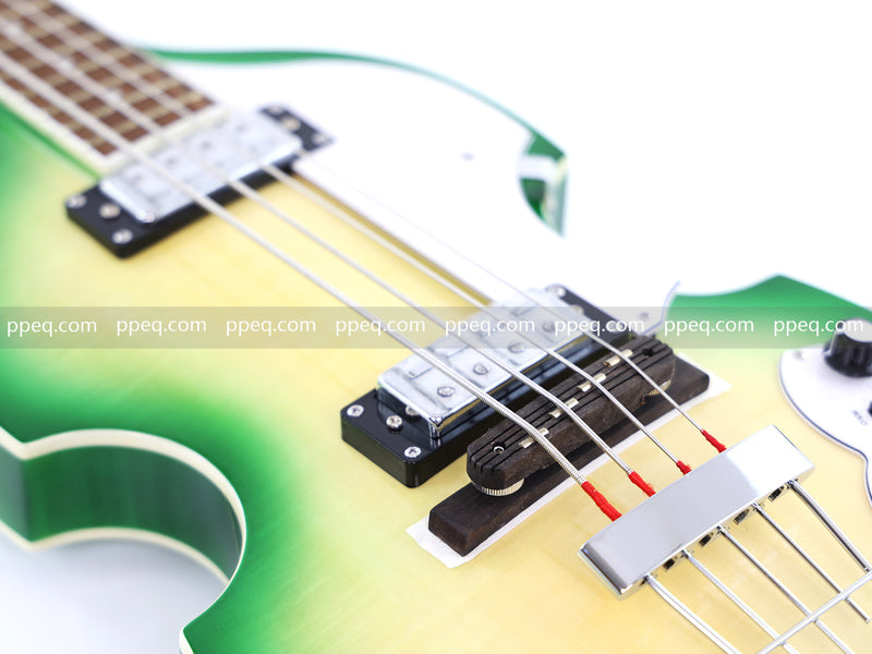 4-String Violin-Shaped Electric Bass with Gloss Lime Green-Cream Sunburst Finish (HY-2512)