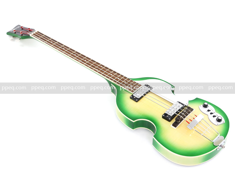 4-String Violin-Shaped Electric Bass with Gloss Lime Green-Cream Sunburst Finish (HY-2512)