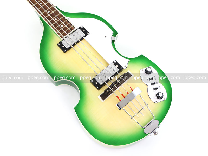 4-String Violin-Shaped Electric Bass with Gloss Lime Green-Cream Sunburst Finish (HY-2512)