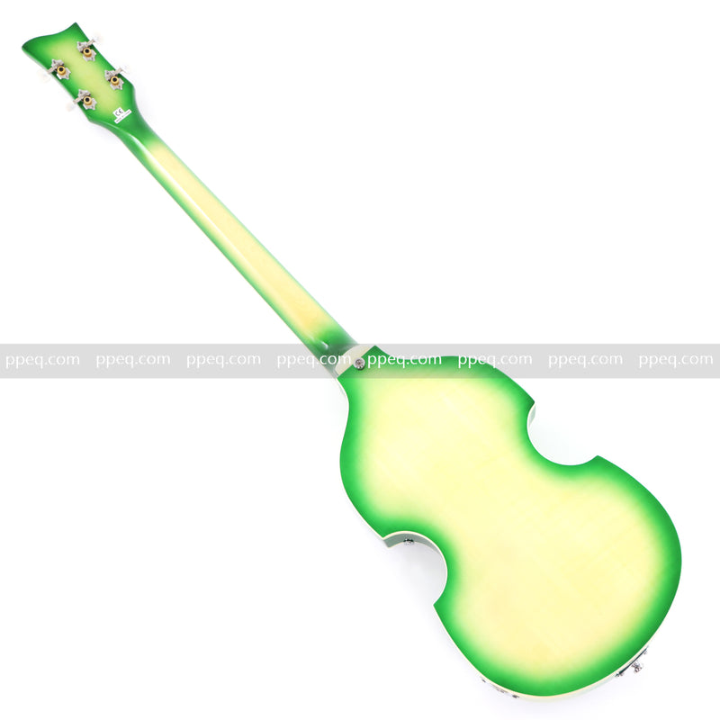 4-String Violin-Shaped Electric Bass with Gloss Lime Green-Cream Sunburst Finish (HY-2512)