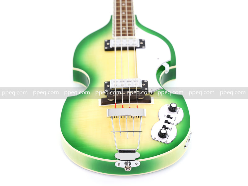 4-String Violin-Shaped Electric Bass with Gloss Lime Green-Cream Sunburst Finish (HY-2512)
