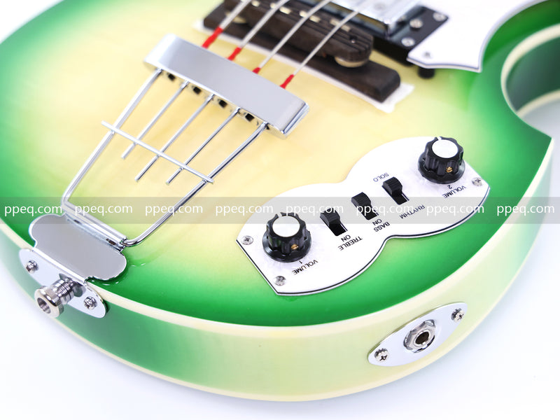 4-String Violin-Shaped Electric Bass with Gloss Lime Green-Cream Sunburst Finish (HY-2512)