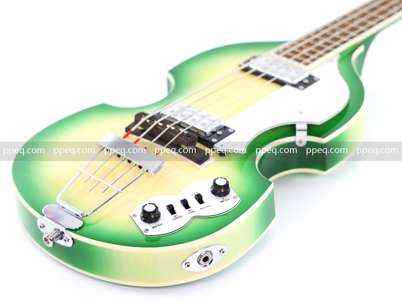 4-String Violin-Shaped Electric Bass with Gloss Lime Green-Cream Sunburst Finish (HY-2512)