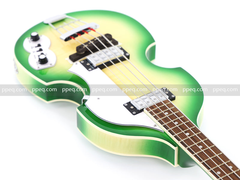 4-String Violin-Shaped Electric Bass with Gloss Lime Green-Cream Sunburst Finish (HY-2512)