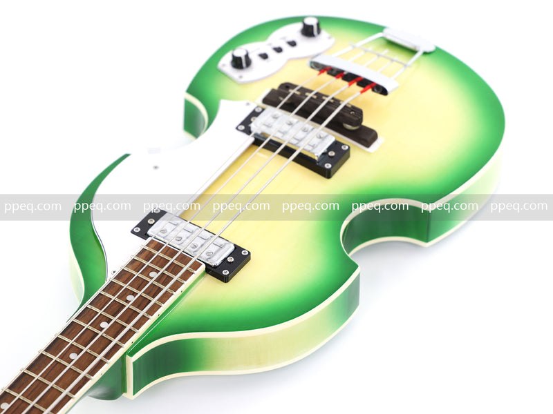 4-String Violin-Shaped Electric Bass with Gloss Lime Green-Cream Sunburst Finish (HY-2512)