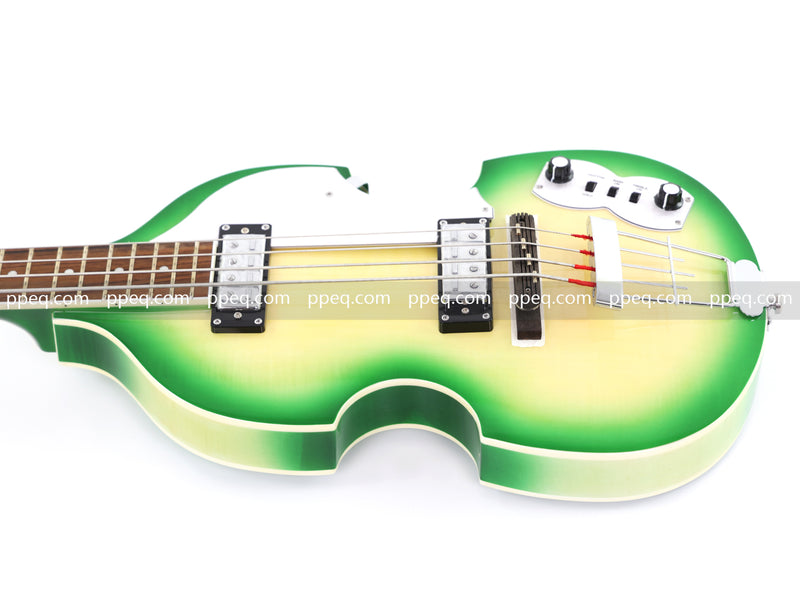 4-String Violin-Shaped Electric Bass with Gloss Lime Green-Cream Sunburst Finish (HY-2512)