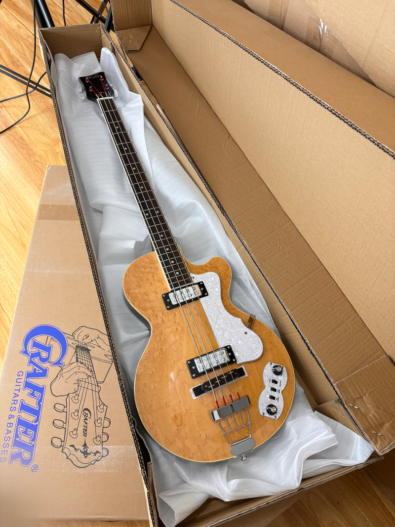 4-String Semi-Hollow Body Electric Bass Guitar with Birdseye Maple Veneer Top (HY-2506)