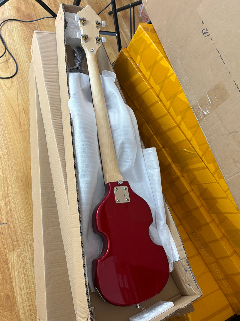 4-String Shorty Violin-Shaped Electric Bass Guitar with Gloss Red Metallic Finish (HY-2531)