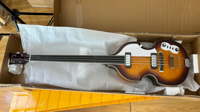 4-String Thick Semi-Hollow Violin Style Fretless Electric Bass Guitar (PHY-137)