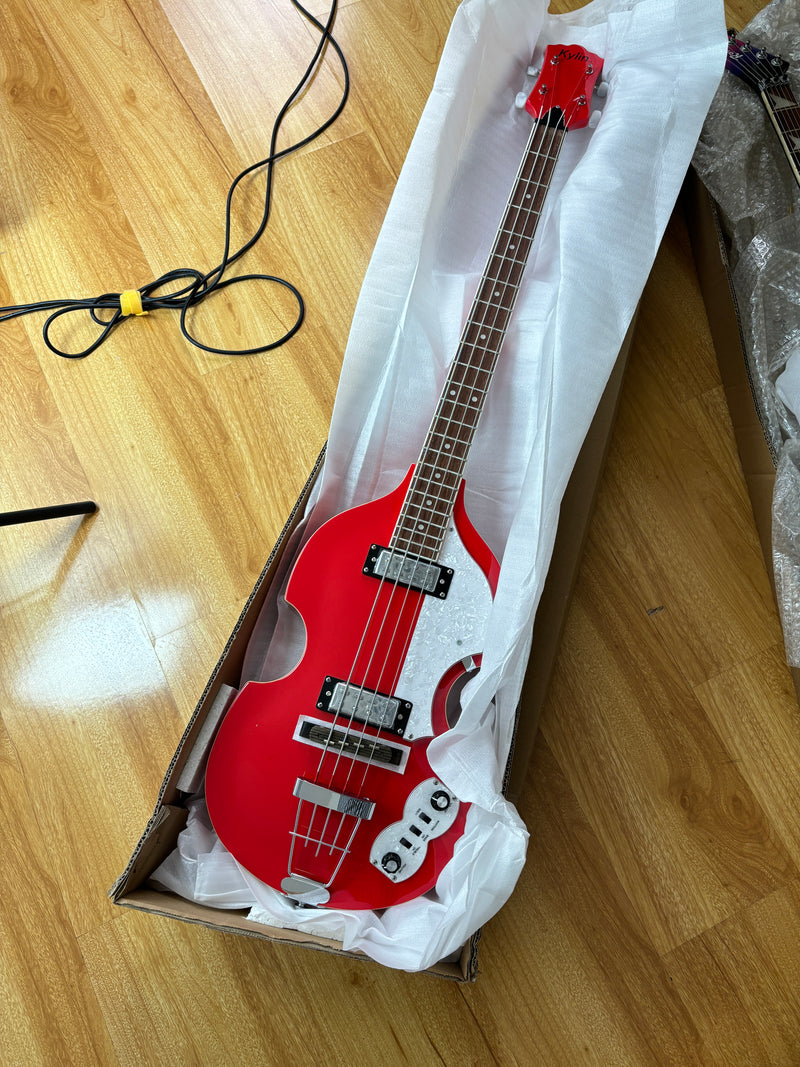 4-String Violin-Shaped Electric Bass Guitar with Gloss Cherry Red Finish (HY-2516)
