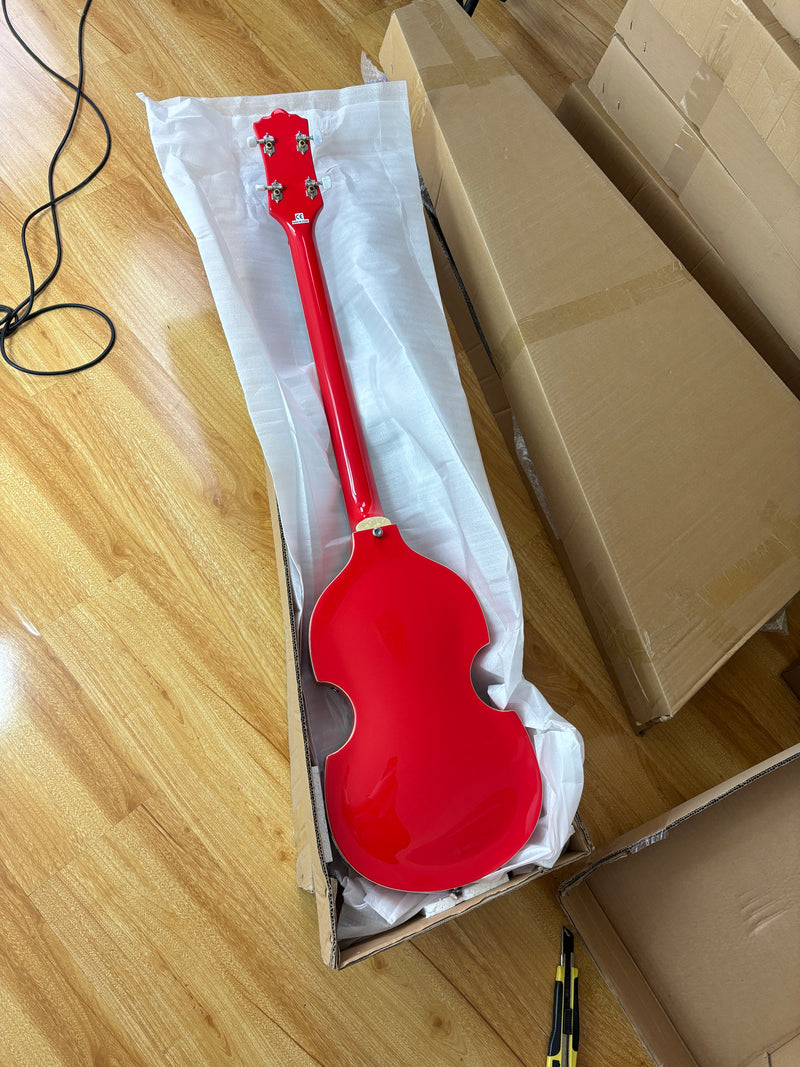 4-String Violin-Shaped Electric Bass Guitar with Gloss Cherry Red Finish (HY-2516)