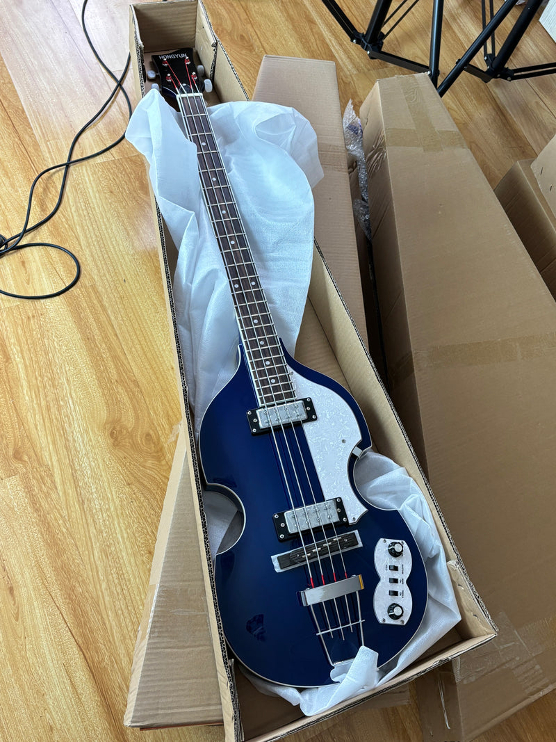 4-String Violin-Shaped Electric Bass Guitar with Gloss Dark Blue Finish (HY-2518)