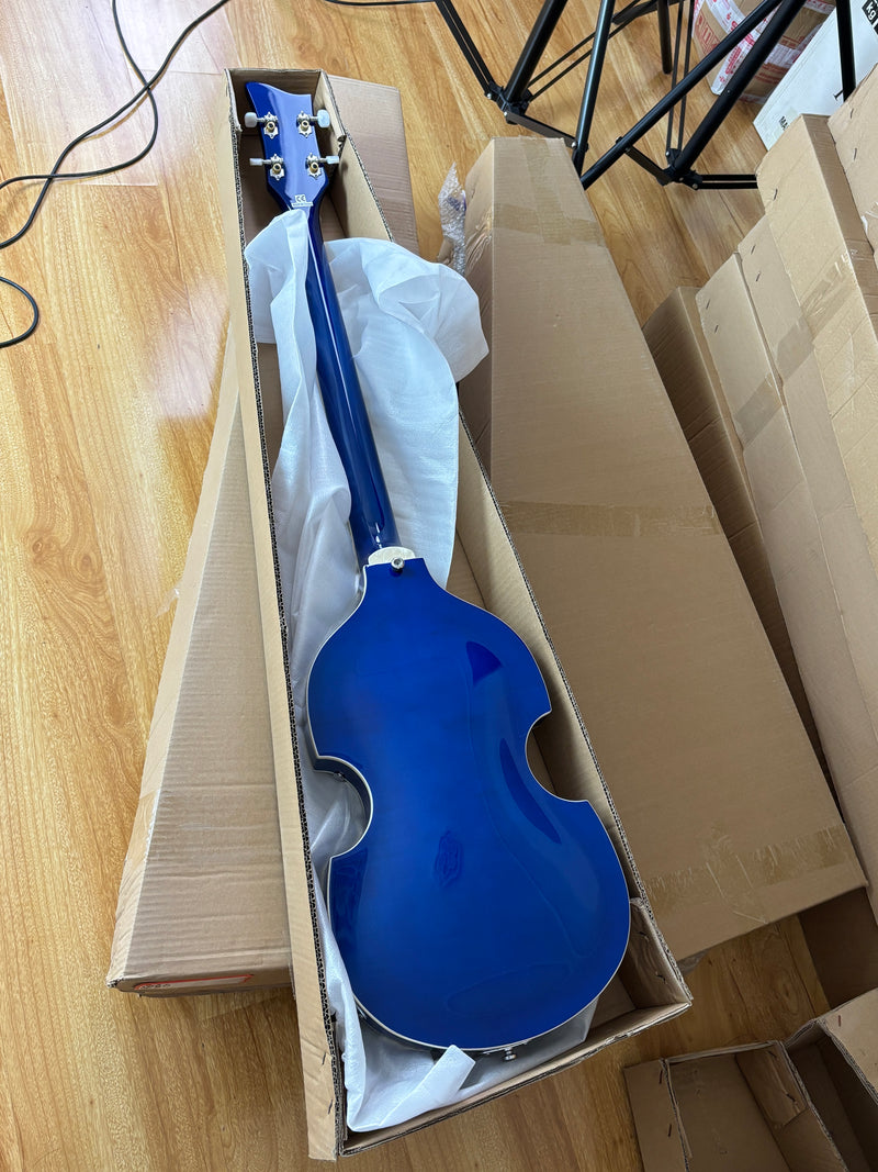 4-String Violin-Shaped Electric Bass Guitar with Gloss Dark Blue Finish (HY-2518)