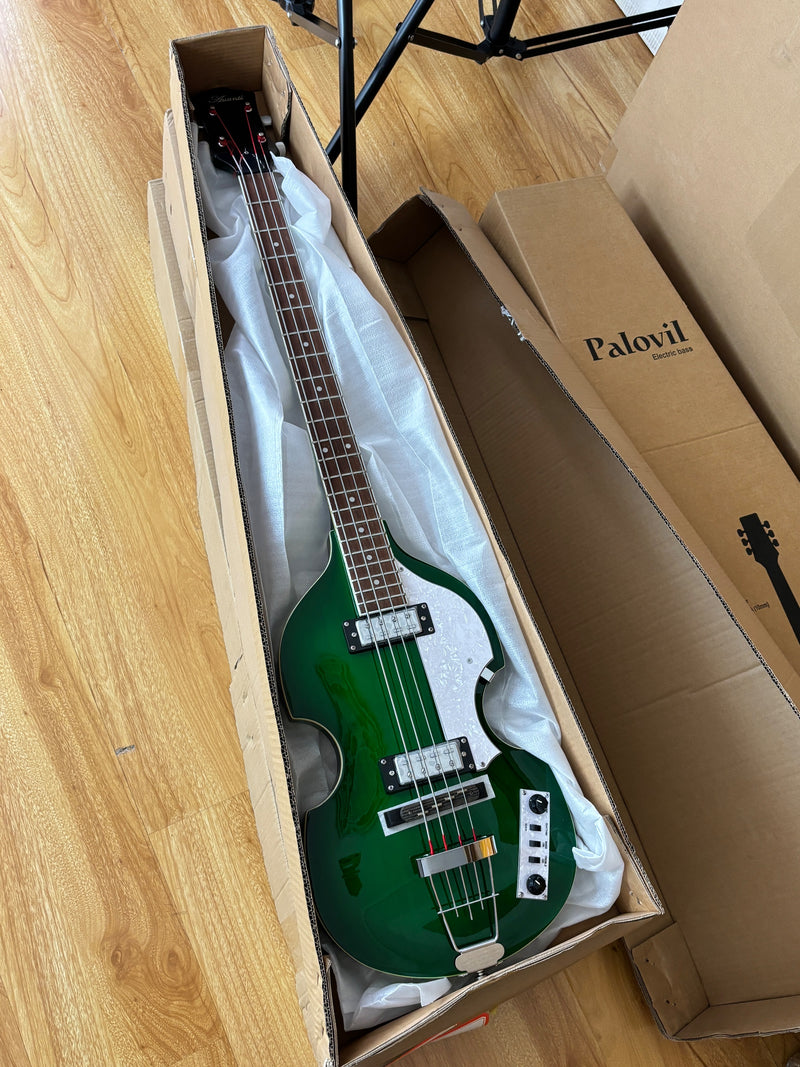4-String Violin-Shaped Electric Bass Guitar with Gloss Emerald Green Finish (HY-2522)