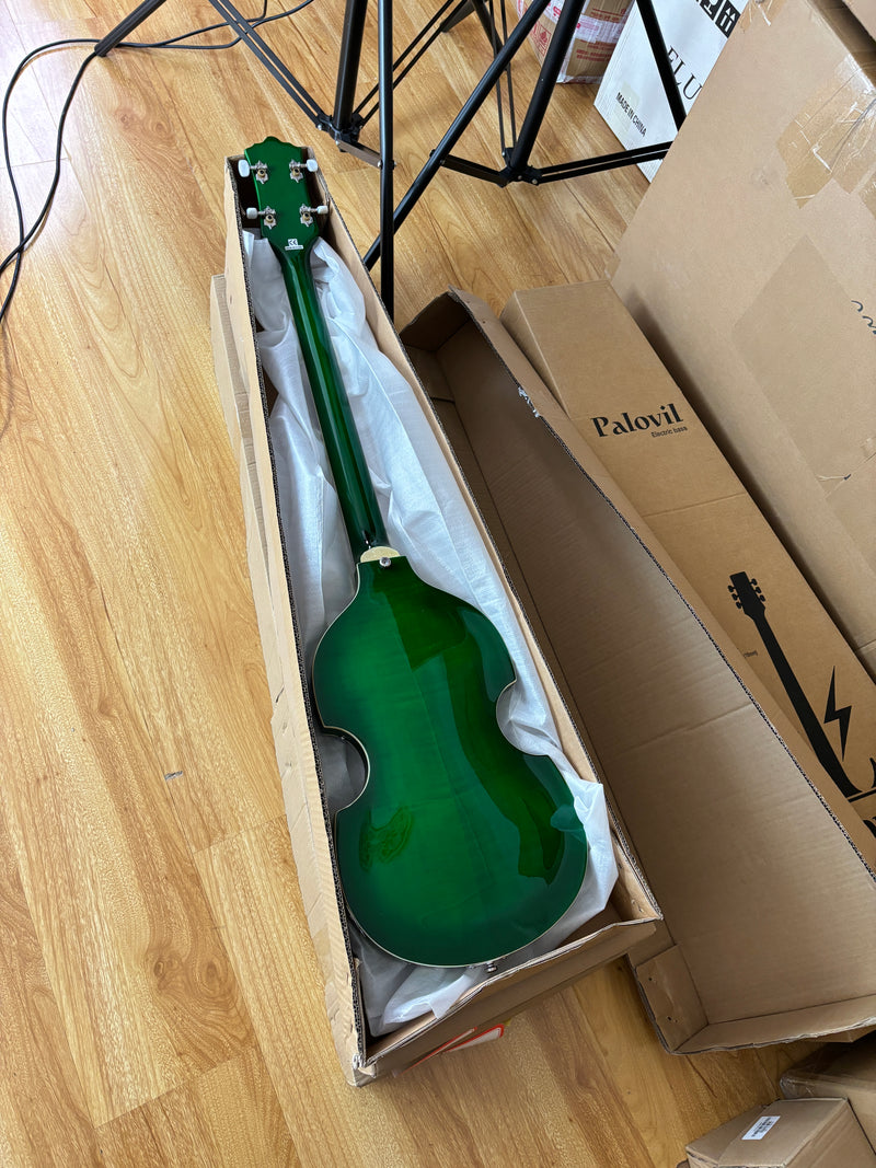 4-String Violin-Shaped Electric Bass Guitar with Gloss Emerald Green Finish (HY-2522)