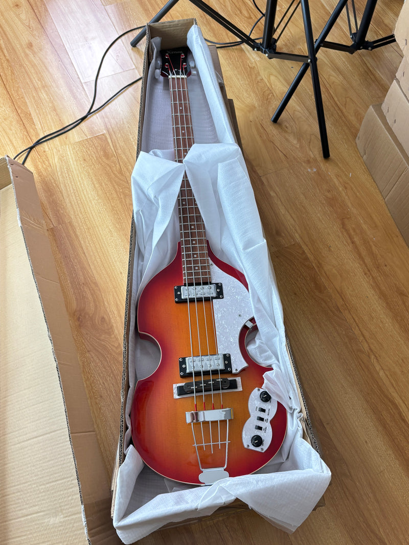 4-String Violin-Shaped Electric Bass Guitar with Gloss Sunburst Finish (HY-2514)