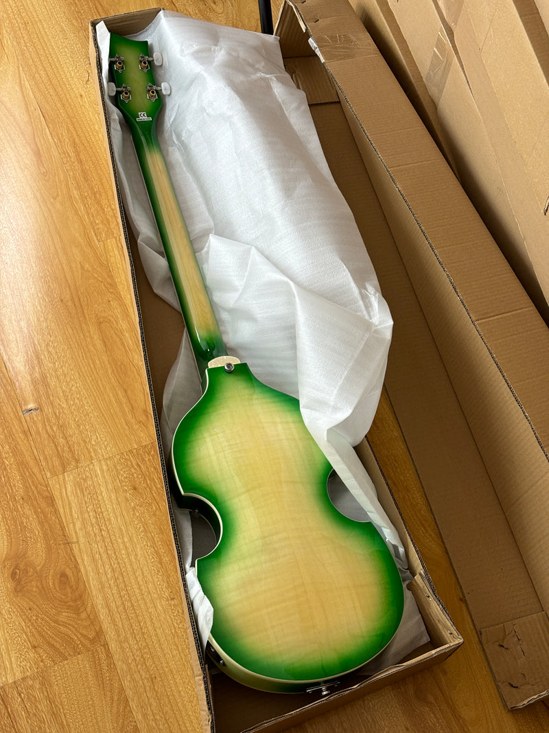 4-String Violin-Shaped Electric Bass with Gloss Lime Green-Cream Sunburst Finish (HY-2512)