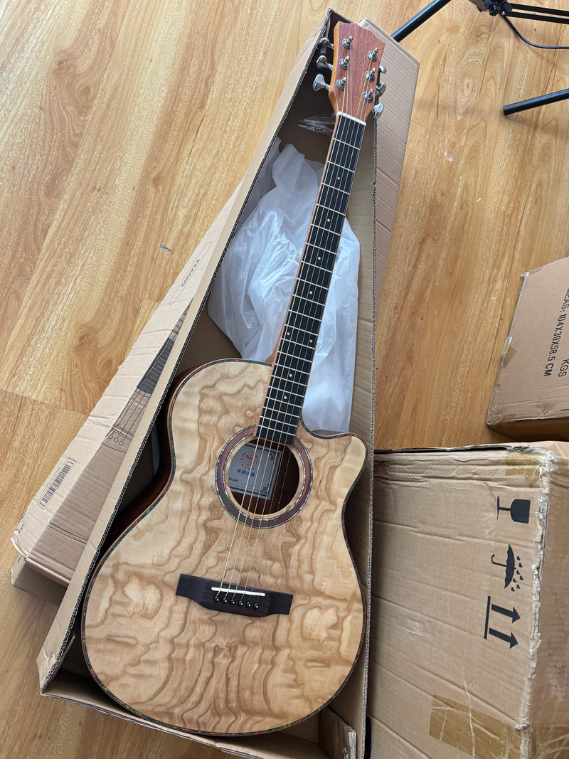 40-inch Tamo Ash Top Acoustic Guitar with Satin Finish (TY-010)