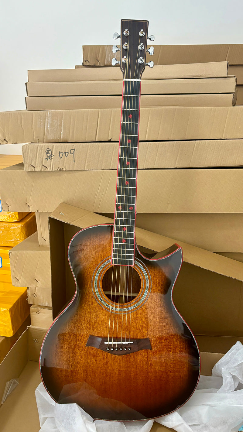 41-inch All Solid Mahogany Body Acoustic Guitar with Gloss Finish (TY-007)