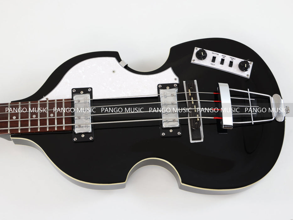 4 Strings Semi Hollow Violin All Black Electric Bass Guitar (PHF-126)