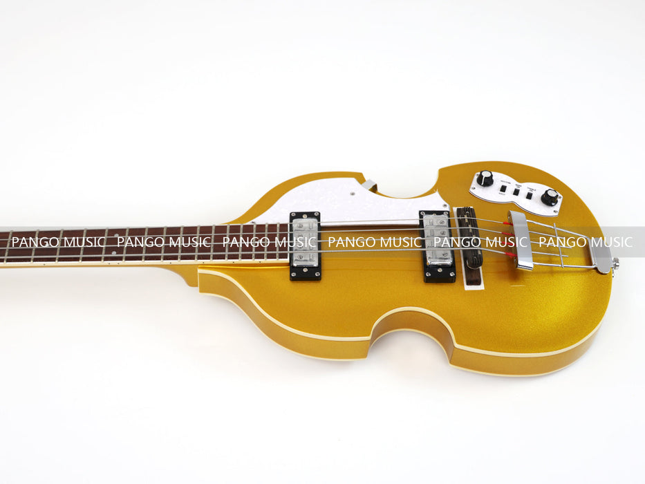 PPEQ 4 Strings Semi Hollow Violin Electric Bass Guitar with Gold Metallic Sparkling Finish  (PHY-107)