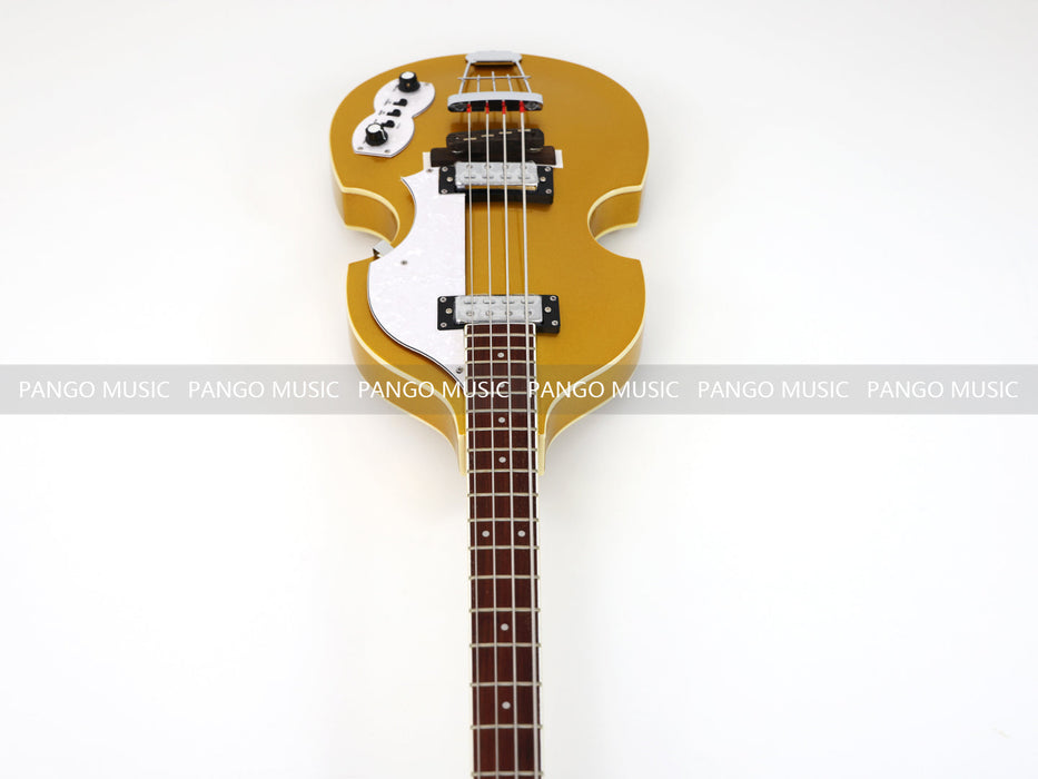 PPEQ 4 Strings Semi Hollow Violin Electric Bass Guitar with Gold Metallic Sparkling Finish  (PHY-107)