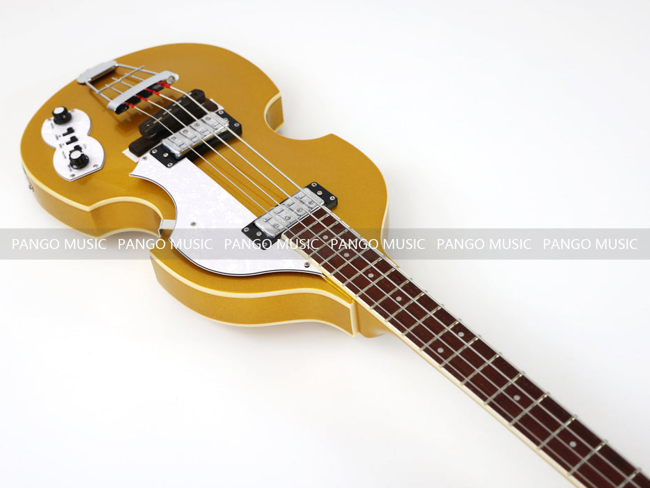 PPEQ 4 Strings Semi Hollow Violin Electric Bass Guitar with Gold Metallic Sparkling Finish  (PHY-107)