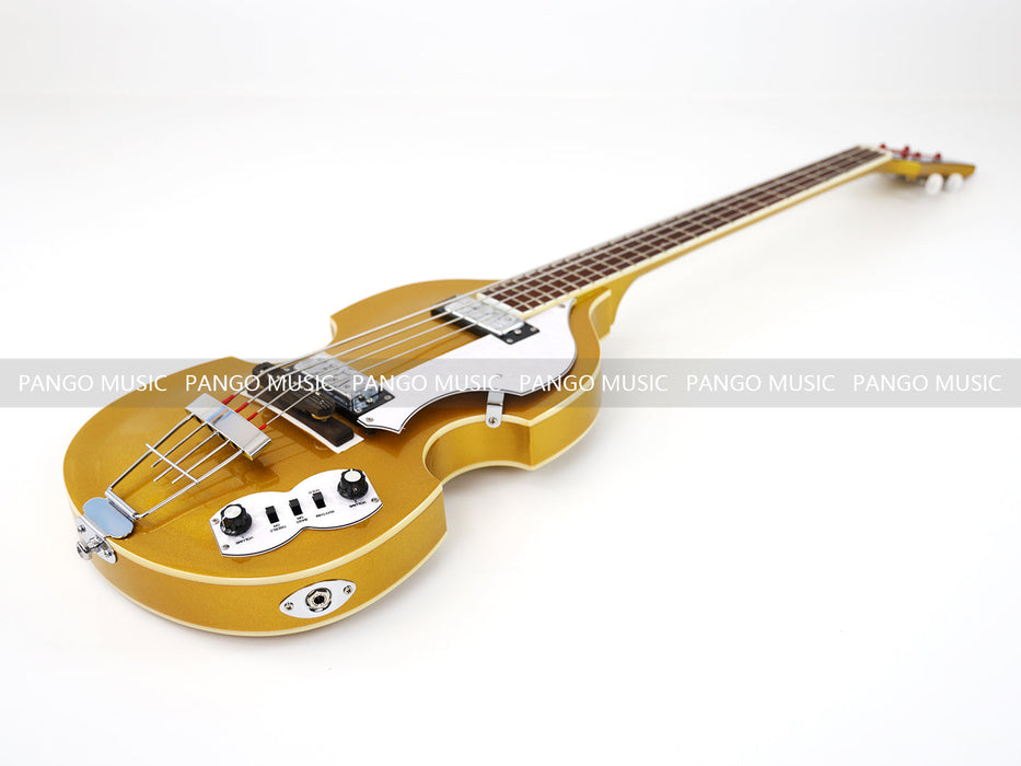 PPEQ 4 Strings Semi Hollow Violin Electric Bass Guitar with Gold Metallic Sparkling Finish  (PHY-107)