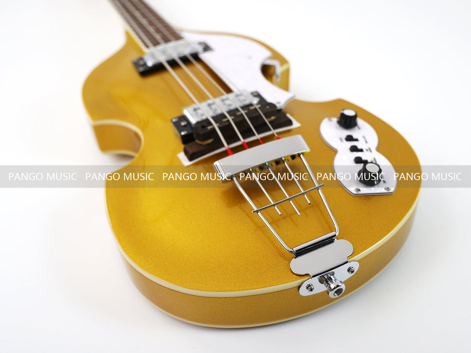 PPEQ 4 Strings Semi Hollow Violin Electric Bass Guitar with Gold Metallic Sparkling Finish  (PHY-107)