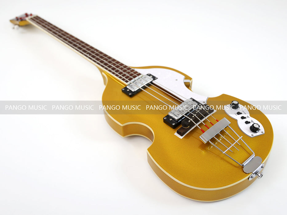 PPEQ 4 Strings Semi Hollow Violin Electric Bass Guitar with Gold Metallic Sparkling Finish  (PHY-107)