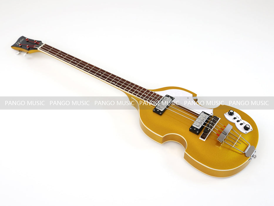 PPEQ 4 Strings Semi Hollow Violin Electric Bass Guitar with Gold Metallic Sparkling Finish  (PHY-107)