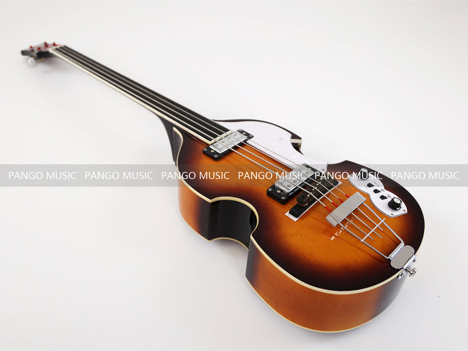 PPEQ 4 Strings Semi Hollow Violin Style Fretless Electric Bass Guitar with Ebony Fretboard (PHY-137)