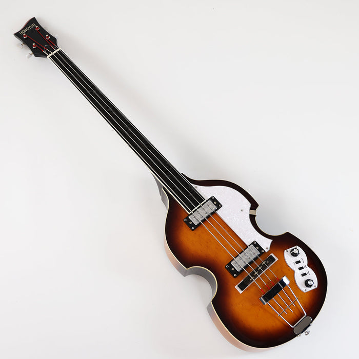 PPEQ 4 Strings Semi Hollow Violin Style Fretless Electric Bass Guitar with Ebony Fretboard (PHY-137)