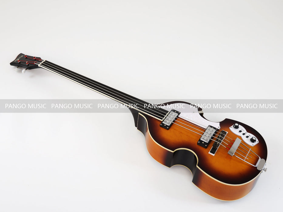 PPEQ 4 Strings Semi Hollow Violin Style Fretless Electric Bass Guitar with Ebony Fretboard (PHY-137)