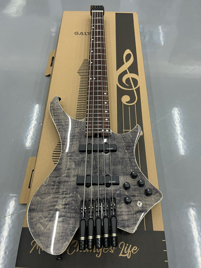 5-String Headless Electric Bass Guitar with Gloss Charcoal Gray Finish (WTB-952)