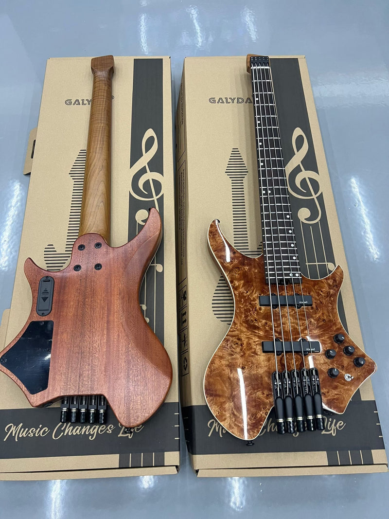 5-String Headless Electric Bass Guitar with Burl Maple Veneer Top (WTB-951)