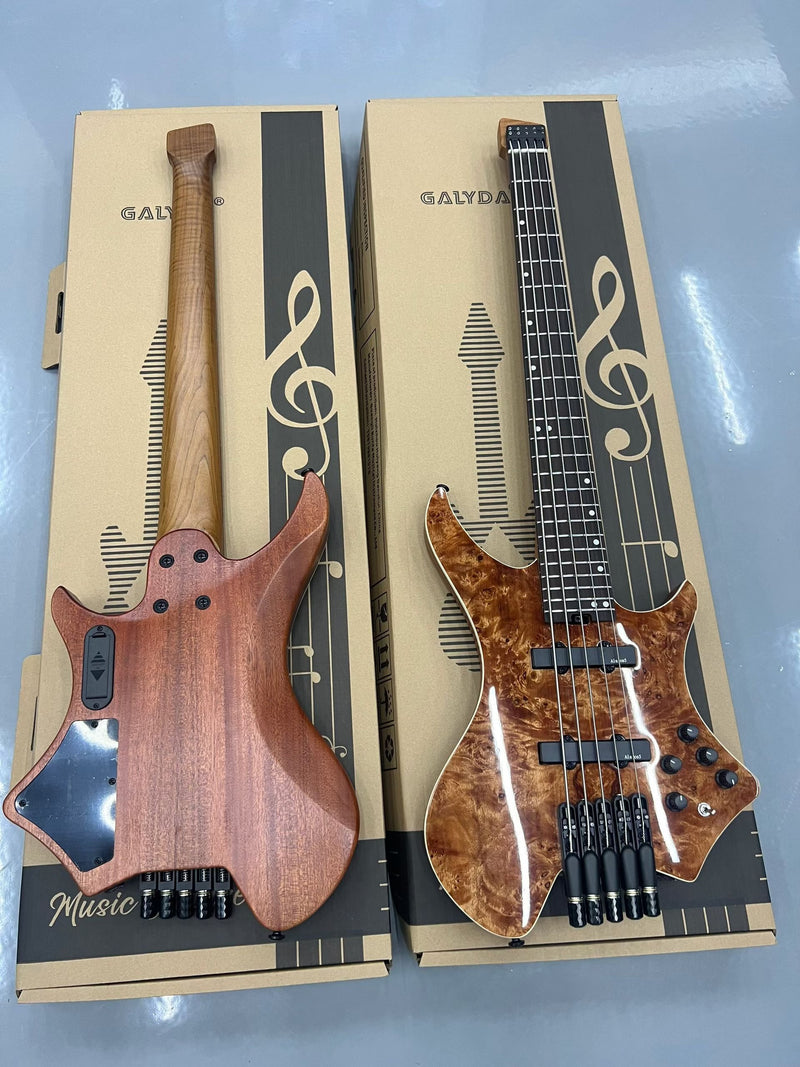 5-String Headless Electric Bass Guitar with Burl Maple Veneer Top (WTB-951)