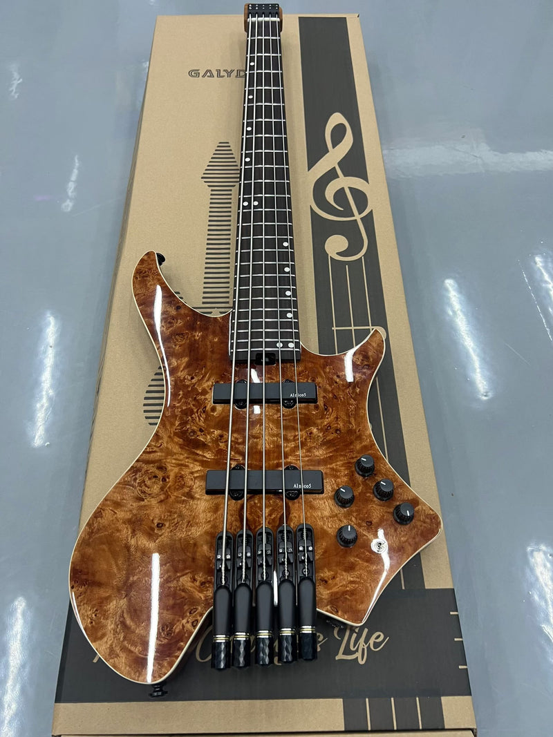 5-String Headless Electric Bass Guitar with Burl Maple Veneer Top (WTB-951)