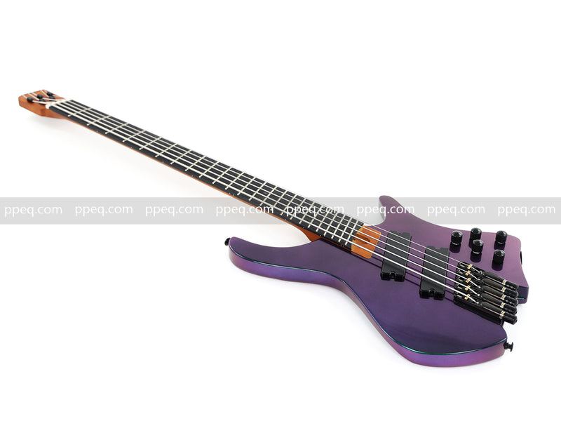 Headless 5-String Multiscale Fanned-Fret Bass Guitar with Gloss Color-Shifting Finish (LYM-299)