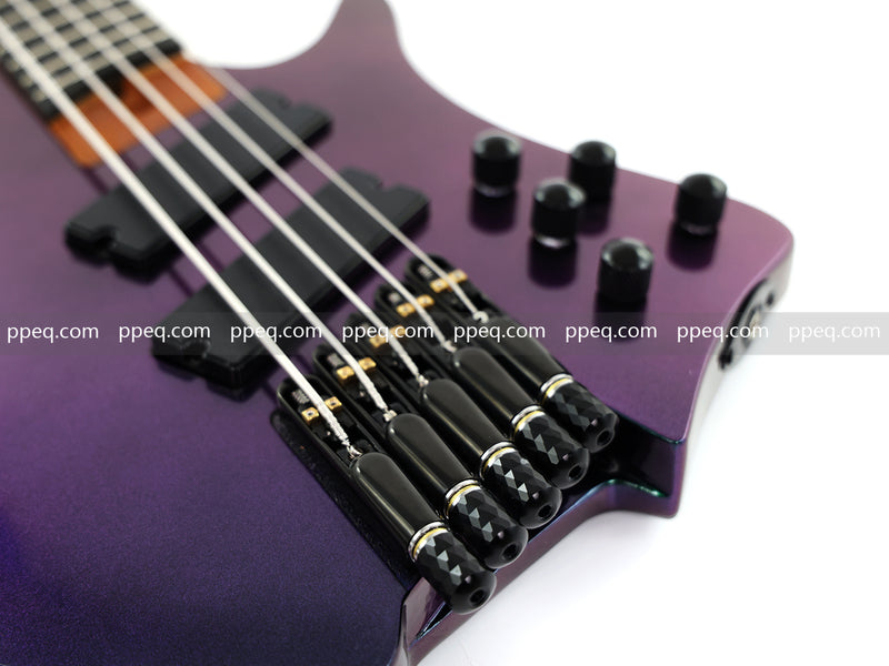 Headless 5-String Multiscale Fanned-Fret Bass Guitar with Gloss Color-Shifting Finish (LYM-299)