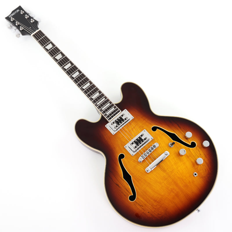 6-String ES-Style Semi-Hollow Body Electric Guitar with Spalted Maple Veneer Top (HY-2507)